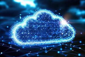 digital cloud network symbolizing technology and connectivity, featuring glowing lines and nodes that represent data flow and communication. This image captures essence of modern cloud computing photo