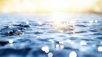 brillante agua superficie con amable ondas reflejando luz de sol crea sereno y tranquilo atmósfera. interacción de ligero y agua evoca sentido de calma y paz foto