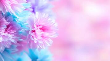 beautiful arrangement of pastel colored flowers in shades of pink and blue, creating soft and dreamy atmosphere. Perfect for spring themes and floral designs photo