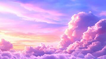 stunning display of colorful clouds fills sky, showcasing shades of pink, purple, and blue. vibrant hues create serene and dreamy atmosphere, perfect for inspiring creativity and reflection photo