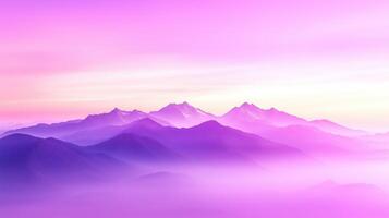 serene landscape featuring majestic mountains bathed in soft pink and purple hues, creating tranquil and dreamy atmosphere. gentle gradients evoke sense of calm and beauty photo