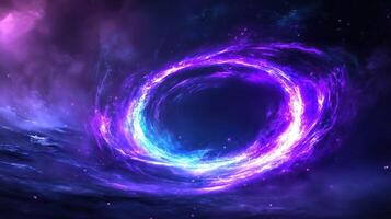 mesmerizing cosmic vortex of vibrant purple and blue hues, swirling in dark space backdrop, evokes sense of wonder and mystery photo