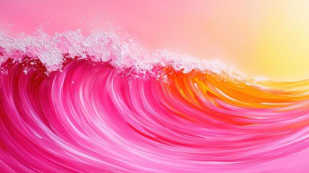 vibrant pink wave crashes against soft yellow background, creating stunning visual of movement and color. dynamic brush strokes evoke sense of energy and joy photo