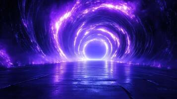 mesmerizing purple vortex creates captivating portal effect, drawing viewer into mystical realm. glowing light contrasts beautifully with dark surroundings, evoking sense of wonder and adventure photo