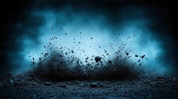 dramatic explosion of dust and debris creates striking visual effect against dark, moody background. scene captures raw power of nature, evoking sense of energy and movement photo