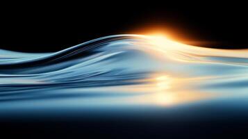 serene and captivating image of smooth water waves reflecting warm glow, evoking sense of tranquility and beauty. gentle curves and shimmering surface create peaceful atmosphere photo