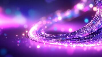 vibrant swirl of glowing lights creates mesmerizing effect, blending shades of purple and blue. sparkling particles add magical touch to this abstract background photo