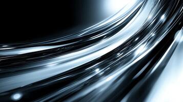 Sleek and dynamic abstract design featuring flowing metallic lines and bright highlights, creating sense of movement and energy. Ideal for backgrounds or modern themes photo