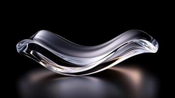 stunning glass bowl with wavy design, showcasing its elegant curves and transparency against dark background. interplay of light enhances its artistic form, creating captivating visual effect photo