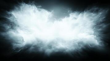 dramatic cloud formation fills frame, creating mystical and ethereal atmosphere. soft, swirling white smoke contrasts against dark background, evoking sense of mystery and intrigue photo