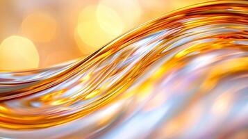 vibrant and flowing abstract design featuring shimmering golden waves against soft, blurred background. interplay of light creates warm and inviting atmosphere photo