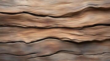 Textured wooden surface with natural waves and grooves, showcasing earthy tones and organic patterns. This evokes sense of warmth and nature photo