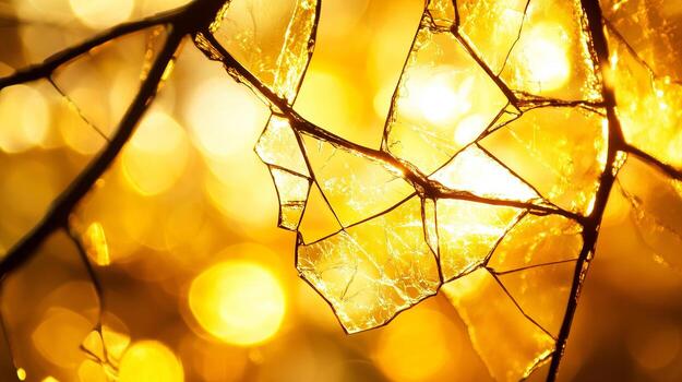 Translucent leaves glimmer in warm golden light, creating beautiful interplay of nature and light. intricate patterns and textures evoke sense of tranquility and wonder photo