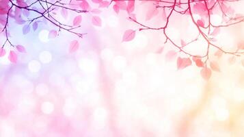 dreamy background featuring soft pink and purple hues with delicate leaves and bokeh effects, creating serene and tranquil atmosphere photo