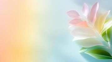serene composition featuring delicate pastel leaves against soft gradient background, evoking sense of calm and tranquility. gentle colors blend harmoniously, creating peaceful atmosphere photo