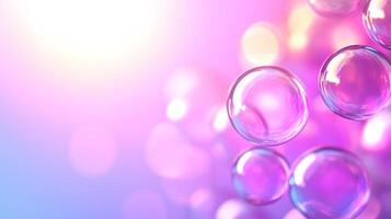 Bubbles float gracefully against soft, colorful background, creating dreamy and whimsical atmosphere. interplay of light and color adds magical touch to scene photo