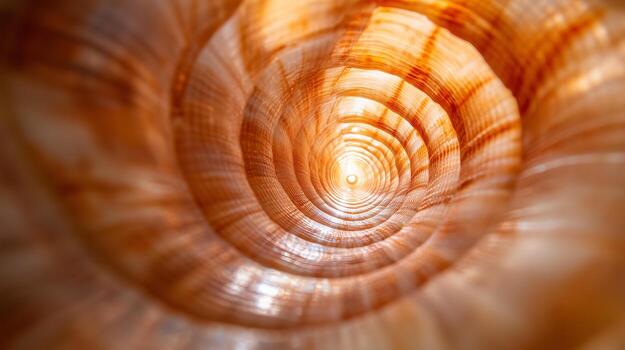 intricate patterns and warm hues of this seashell create mesmerizing view, drawing eye into its spiral depths. natural beauty of shell evokes sense of tranquility and wonder photo