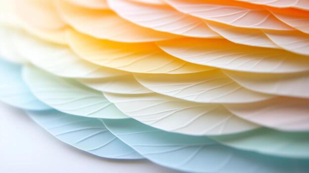 Delicate layers of pastel colored paper create soothing gradient effect, resembling soft leaves. This artistic arrangement evokes sense of calm and creativity photo