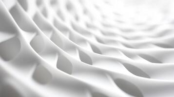 close up view of textured, white abstract surface featuring intricate patterns and curves, creating sense of depth and fluidity. design evokes modern and minimalist aesthetic photo