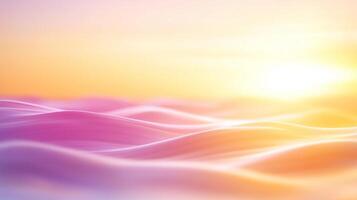 serene landscape of soft, undulating waves in pastel hues of pink and purple, illuminated by warm sunrise. gentle curves create calming atmosphere, evoking tranquility and peace photo
