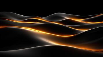 Sleek, flowing waves of black and orange create mesmerizing visual effect, evoking sense of calm and elegance in this abstract composition photo