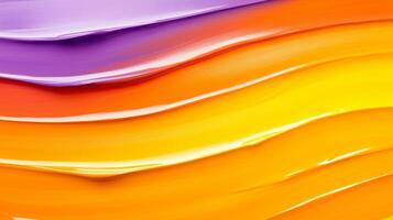 Vibrant abstract paint strokes in shades of purple, orange, and yellow create dynamic and energetic composition. smooth texture and flowing lines evoke sense of creativity and warmth photo