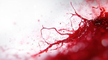 Vibrant red liquid splashes create dynamic patterns against light background, evoking sense of energy and movement. intricate details of droplets enhance visual impact photo