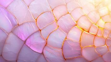 Translucent pink and purple agate stone texture with warm golden veins, creating soothing and elegant background. intricate patterns evoke sense of calm and beauty photo