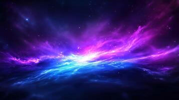 stunning cosmic scene featuring vibrant purple and blue nebulae swirling in vastness of space, evoking sense of wonder and mystery photo