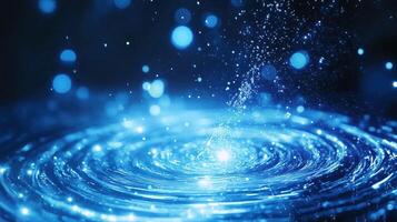 fascinante monitor de azul agua gotas creando ondas, iluminado por suave ligero. escena capturas belleza y tranquilidad de agua en movimiento, evocando sentido de calma y preguntarse foto