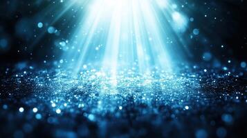 mesmerizing display of shimmering blue light beams illuminating sparkling surface, creating magical atmosphere filled with glimmering particles photo