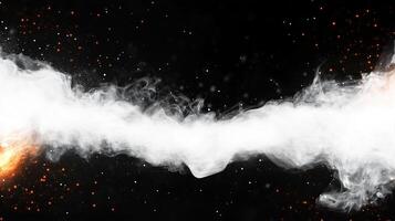 stunning visual of swirling smoke against dark background, with vibrant orange sparks adding dynamic touch. This captures essence of movement and energy in cosmic setting photo