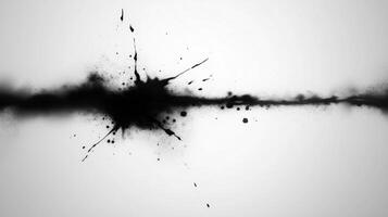 Abstract black ink splash on white background creates striking visual impact, evoking sense of creativity and artistic expression. dynamic splatter adds energy and movement to composition photo
