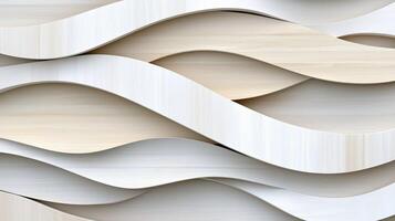 Textured waves in soft white and beige tones create serene and modern aesthetic, perfect for interior design or artistic backgrounds photo