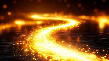 mesmerizing golden river of light flows through dark, shimmering landscape, creating magical and enchanting atmosphere. sparkling reflections enhance beauty of this captivating scene photo