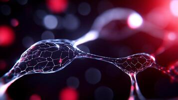 close up view of interconnected cells or molecules, showcasing intricate structures and glowing effects, creating sense of depth and scientific wonder photo