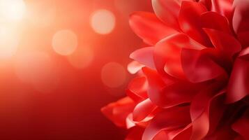 vibrant red flower with silky petals stands out against warm, blurred background, evoking feelings of passion and beauty. soft bokeh adds dreamy quality to scene photo
