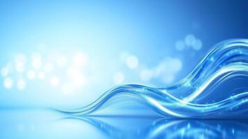 serene blue background with flowing waves of light creates calming atmosphere, perfect for conveying tranquility and elegance. soft bokeh adds depth and dreamy quality photo