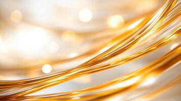 Shimmering golden strands create mesmerizing abstract background, evoking sense of elegance and warmth. soft bokeh effect enhances visual appeal, making it perfect for various design projects photo