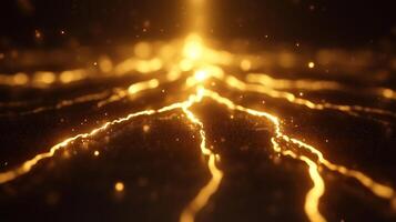 mesmerizing golden abstract background with glowing lines and particles creates sense of depth and warmth. radiant light evokes feelings of energy and movement, perfect for various creative projects photo