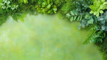 vibrant green background featuring various types of lush foliage, creating fresh and natural atmosphere. Perfect for nature themed designs or eco friendly projects photo
