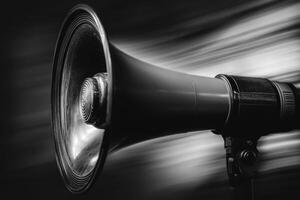 Black and White Megaphone with Blurred Background photo
