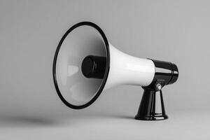 Black and White Handheld Megaphone on a Gray Background photo