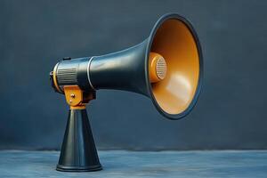 Black and Yellow Vintage Megaphone on Blue Surface photo