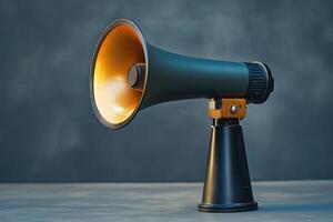 Vintage Green and Black Handheld Megaphone on a Stand photo