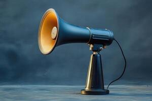 Black Vintage Megaphone with a Stand and Cord photo