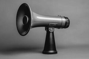A Grey Megaphone with a Black Base on a Grey Background photo