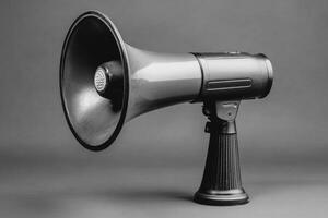 Black Handheld Megaphone on a Gray Background photo