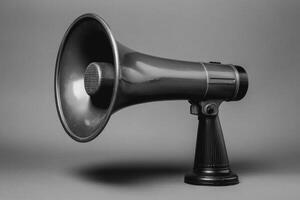 Black Handheld Megaphone with a Grey Background photo