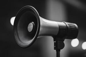 A Black and White Close-Up of a Megaphone photo